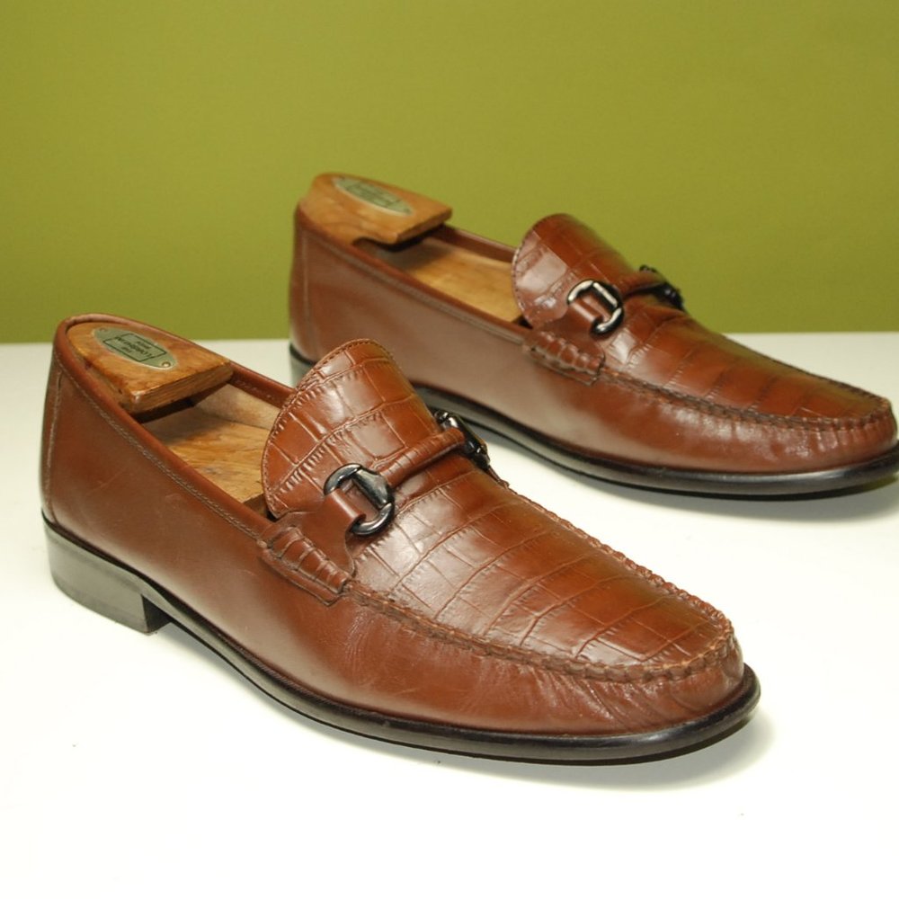 Florsheim Leather Sarasota Bit Croc Slip On Loafers with shoe trees